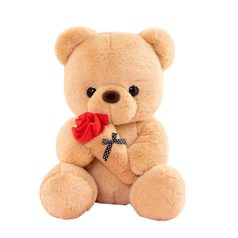 Wedding Rose Bear Plush Toy Cute Stuffed Animal Gift for Valentines Day Anniversary and Romantic Celebration Decor
