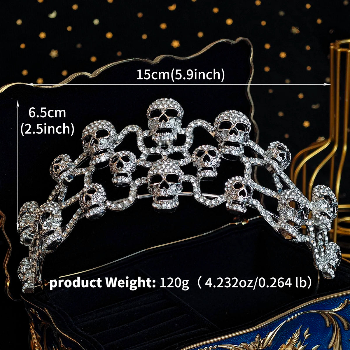 Dark Gothic Skull Crown Fashion Skull Hair Clip Earrings Set Halloween Birthday Party Tiara Holiday Gifts for Friends