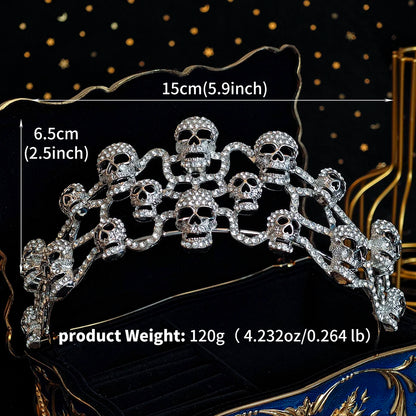 Dark Gothic Skull Crown Fashion Skull Hair Clip Earrings Set Halloween Birthday Party Tiara Holiday Gifts for Friends