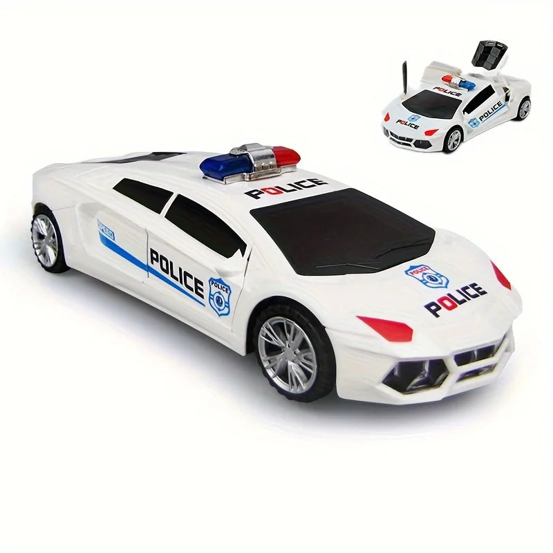 360° Rotating Police Car Toy with Sound & Light Electric Automatic Openable Doors Educational Vehicle Toy for Kids Children