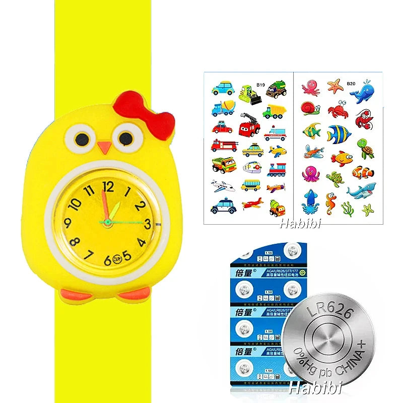 Boys Girls Watches Baby Kindergarten Party Gift Children Study Time Toy Wristwatches Slap Bracelet Clock Cartoon Kids Watches 22