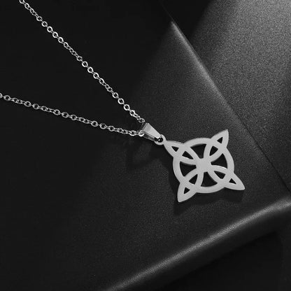 Fashion Charm Witch Knot Necklace Stainless Steel Irish Celtic Knot Pendant Witchcraft Amulet Magical Jewelry Gift for Girls
