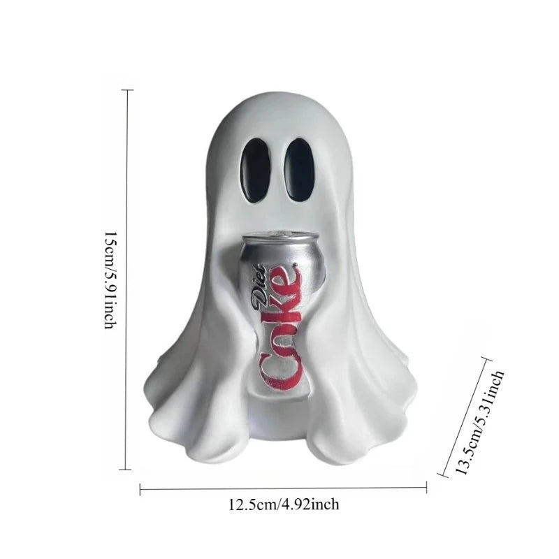 Ghost Holding Soda Can Resin Statue, Spooky Ghost Drink Holder Figurine, Halloween Desktop Ornament,Funny Ghost Table Home Decor