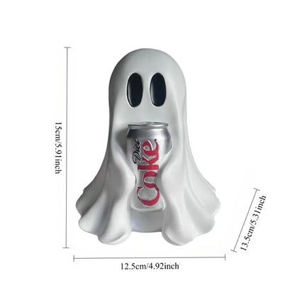 Ghost Holding Soda Can Resin Statue, Spooky Ghost Drink Holder Figurine, Halloween Desktop Ornament,Funny Ghost Table Home Decor