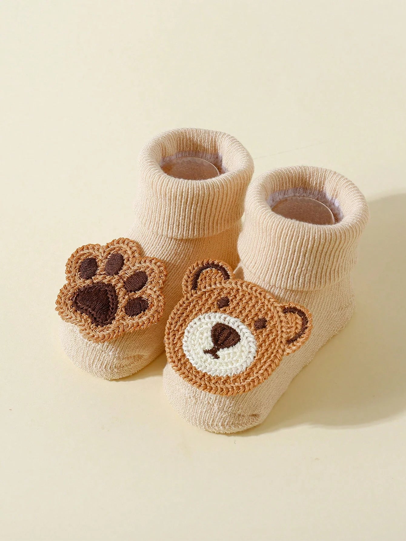 4 Pairs Baby Cute Cartoon Bear Socks, Baby Non-Slip Soft Cotton Socks Ankle Socks for 0-12 Month Newborn Toddler Boys and Girls