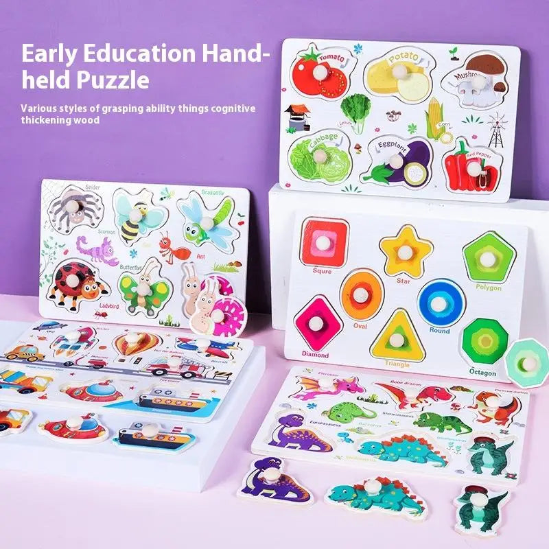 Baby Wooden Puzzles Montessori Toys 1 2 3 Years Toddler Toys Hand Grab Board Alphabet Number Cognition Learning Educational Toys