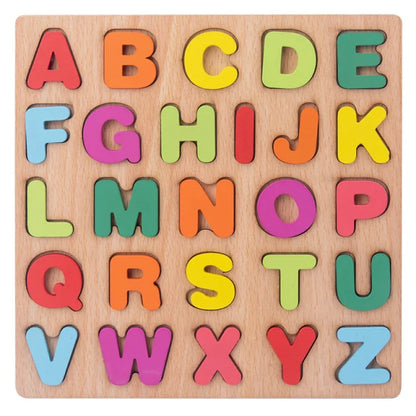 Baby Wooden Puzzles Montessori Toys 1 2 3 Years Toddler Toys Hand Grab Board Alphabet Number Cognition Learning Educational Toys