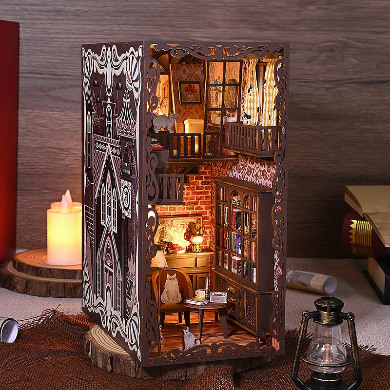 DIY Book Nook Kit Miniature Doll House With Furniture 3D Puzzle Model Building Wooden Bookshelf Bookend Toy Adults Birthday Gift