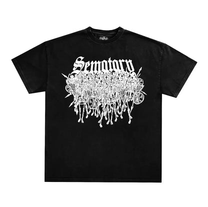 American Goth Haunted Mound Graphic T-shirt Printed Men Women Y2K Grunge Summer Short-sleeved Oversized T-shirt Streetwear Top