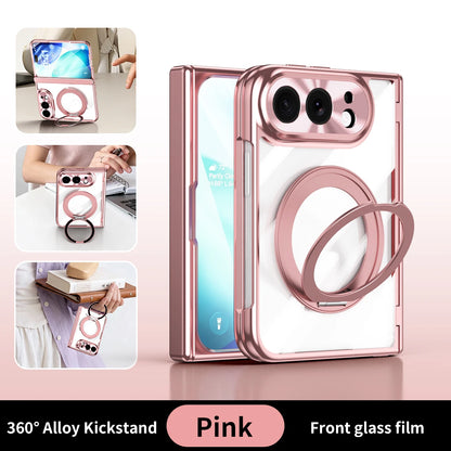 360 Rotating Magnetic Bracket Electroplating‌ Case for iPhone Ultra 18 Fold Wide Hinge Protection‌ Shockproof for Magsafe Cover