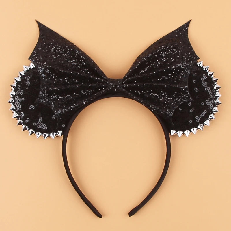 2024 Halloween Mouse Ears Headband Sequins Bow Hairband For Women Featival Party DIY Hair Accessories Boutique