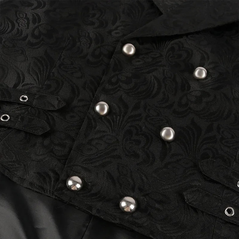 Men Medieval Vest Steampunk Coat Victorian Prom Costume Pleated Waistcoat Retro Top Double-breasted Jacquard Cloth