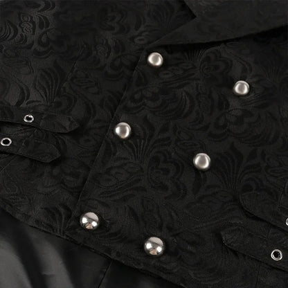Men Medieval Vest Steampunk Coat Victorian Prom Costume Pleated Waistcoat Retro Top Double-breasted Jacquard Cloth