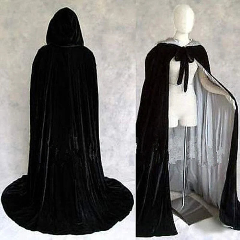 Adult Child Velvet Hooded Cape New Adult Halloween Hooded Cloak Velvet Witches Princess Black Red Velvet Hooded