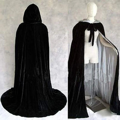 Adult Child Velvet Hooded Cape New Adult Halloween Hooded Cloak Velvet Witches Princess Black Red Velvet Hooded