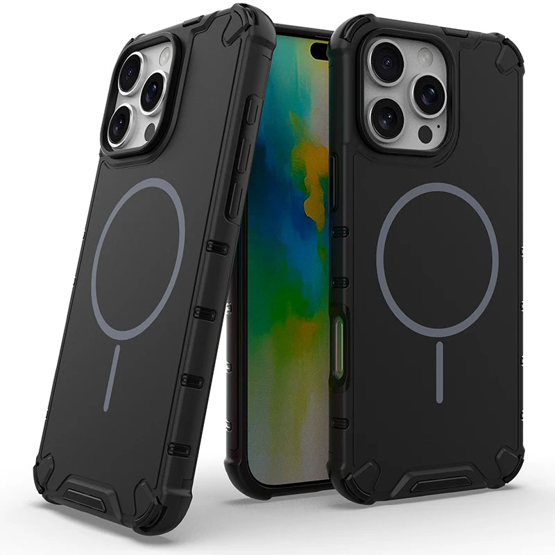 Anti-slip Bumper Armor Magnetic Magsafe Cover For iPhone 16 15 14 13 12 11 17 18 Pro Max 18Pro Military Shockproof Phone Case