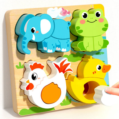 Montessori Wooden 3D Puzzle for Toddlers Animal & Vehicle Shape Matching Blocks Educational Sensory Learning Toy Kids 1-3 Years