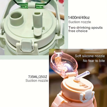 1pc Bear Gradient Cute Water Cup, Summer High-value Girl Plastic Cup, Portable Straw Cup, Large-capacity Water Bottle