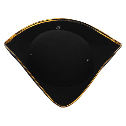 Men Women Unique Tricorn Hat Pirate Cap Metallic Brim Embellish Felt Hat for Masquerade Halloween Cosplay Colonial Costume Hat