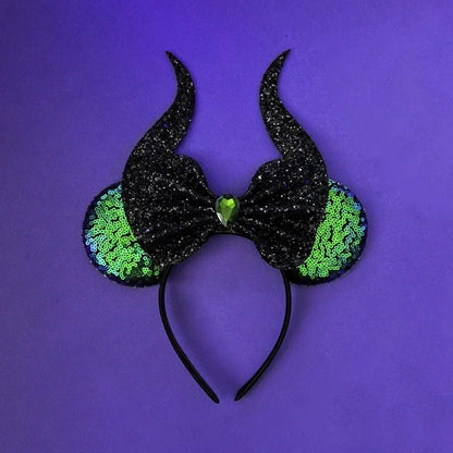 Disney leather Bat Bows Mickey Mouse Ear Headband for Adults Halloween Headwear Women Girls Cosplay Ghost Party Hair Accessories