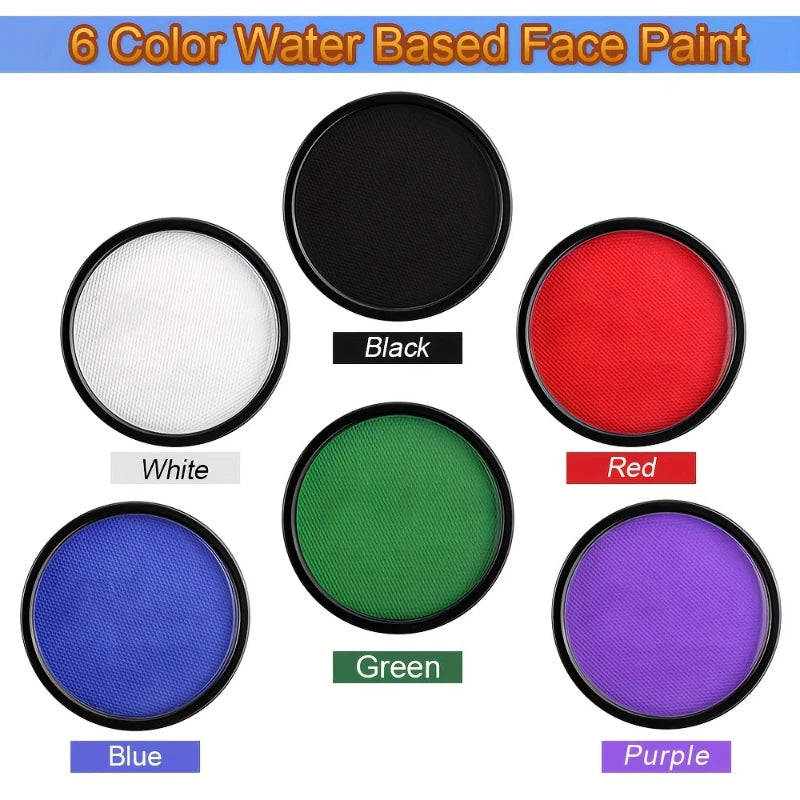 30g Water-Activated Monochromatic Face & Body Paint Coloring with brush Cosmetic Face Paint Halloween Party Body Painting Makeup