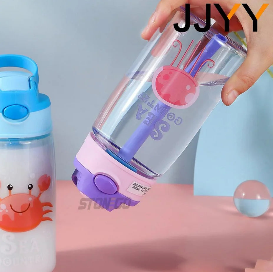 1PC Kids Water Sippy Cup Kids Water Bottle with Straw and Handle Portable Drinking Bottle Cup Children
