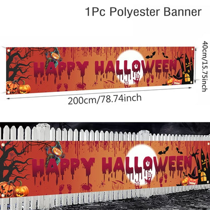 Ghost Halloween Pumpkin Banner Retro Halloween Party Signs Banner Decorations Fence Yard Porch Sign Outdoor Terror Decorations