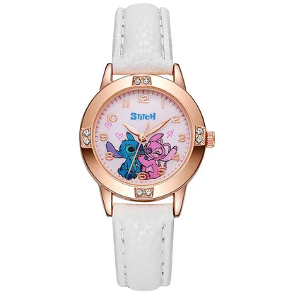 Disney Children's Watches Kids Boys Girls Cute Cartoon Stitch Imitation Diamond Wristwatch Belt Student Quartz Watch Gift