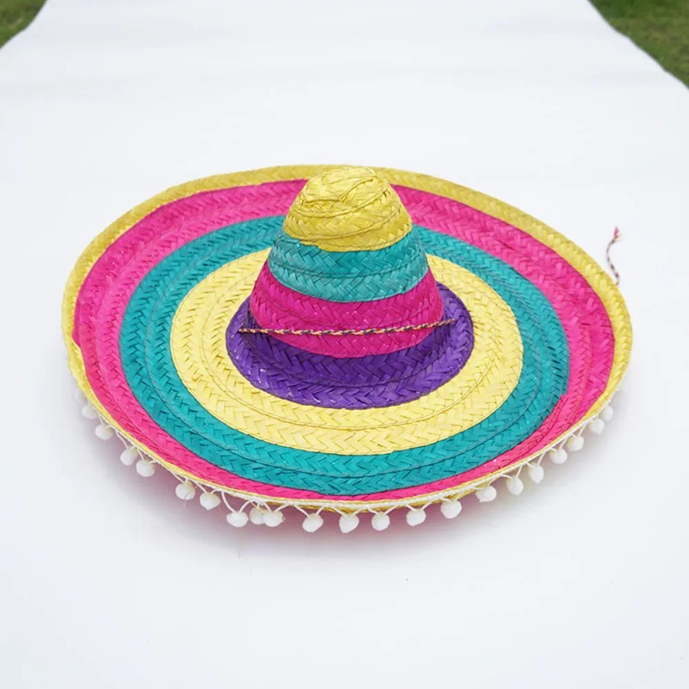 Summer Colorful Wide Brim Mexican Party Hat Halloween Sombrero Straw Hats Decor Party Beach Hat Men