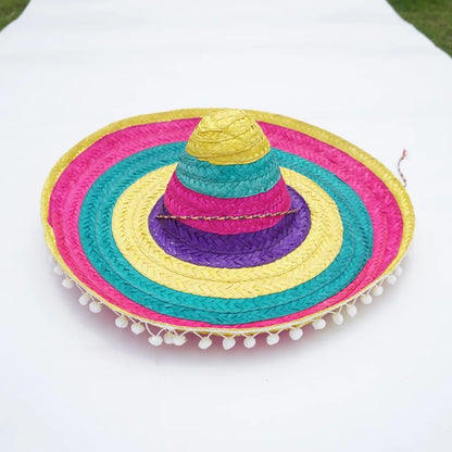 Summer Colorful Wide Brim Mexican Party Hat Halloween Sombrero Straw Hats Decor Party Beach Hat Men