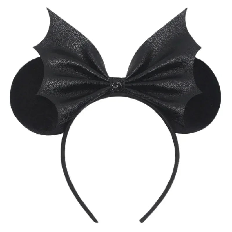 Disney leather Bat Bows Mickey Mouse Ear Headband for Adults Halloween Headwear Women Girls Cosplay Ghost Party Hair Accessories