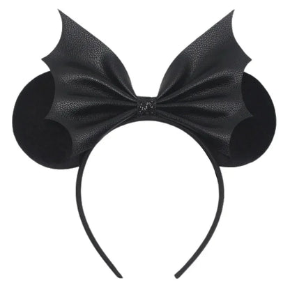 Disney leather Bat Bows Mickey Mouse Ear Headband for Adults Halloween Headwear Women Girls Cosplay Ghost Party Hair Accessories
