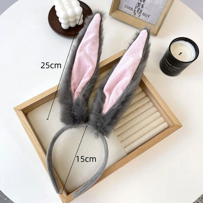 1PCFurry Bunny Ears Headband, Grey&Pink Plush Rabbit Ear Hair Hoop, Cosplay Costume Accessory For Halloween Party Hair For Women
