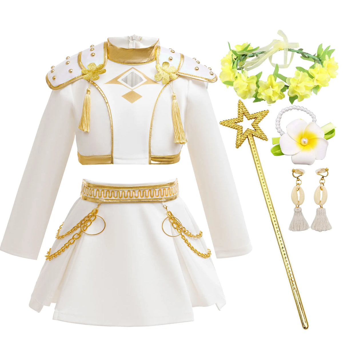 2026 New Halloween Carnival Theme Party Girls Cosplay Fashion Cute White Long Sleeves Dress + Accessories Set 3-10 Years Old