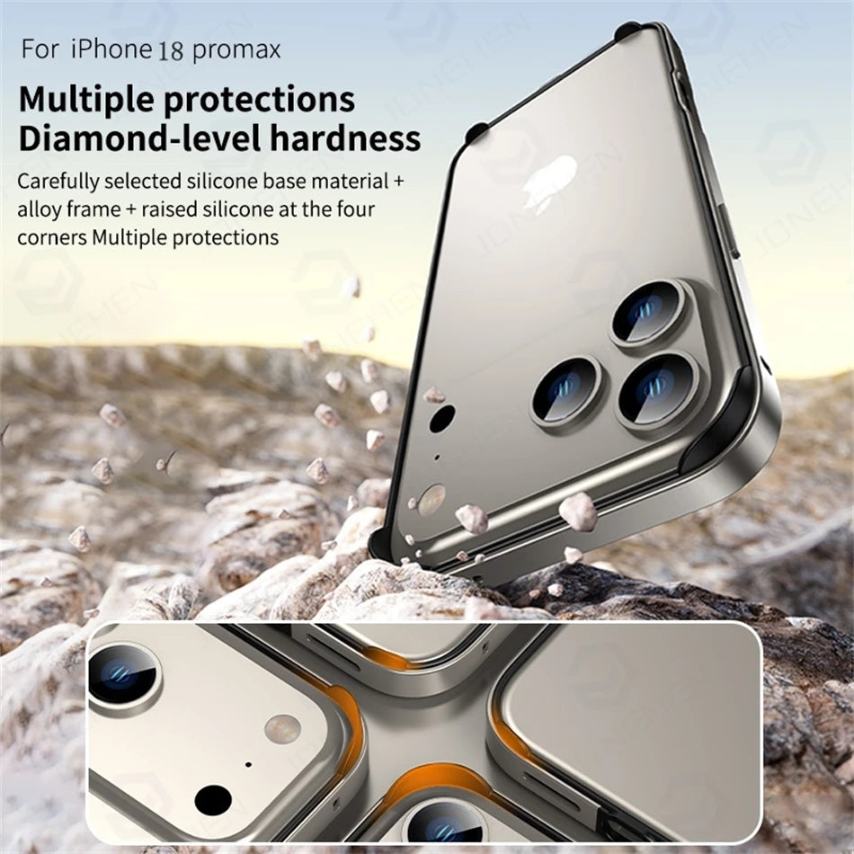 Light Hybrid Silicone Frame Aluminum Metal Case For iPhone 18 17 16 15 14 13 Pro Max Air Better Heat Bumper Alloy Accessories