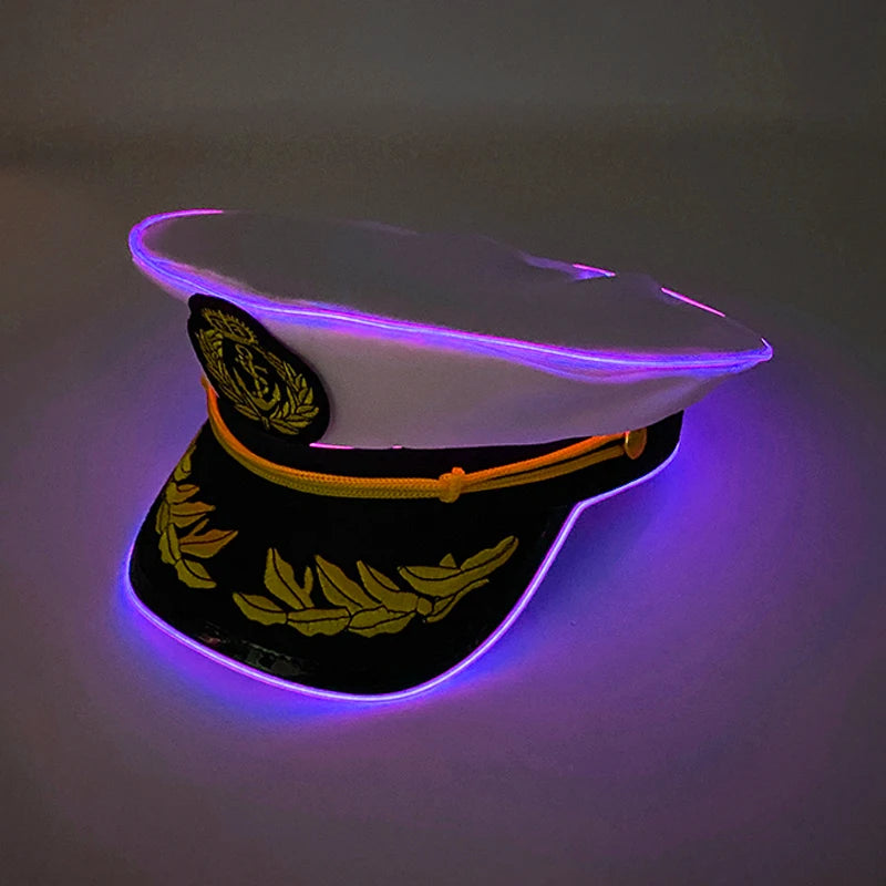 Halloween LED Black Pirate Hat For Adult Pirate Theme Party Glowing Captain Cap Cosplay Costume Luminous Hat With Skull Pattern