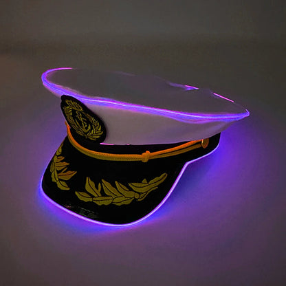Halloween LED Black Pirate Hat For Adult Pirate Theme Party Glowing Captain Cap Cosplay Costume Luminous Hat With Skull Pattern