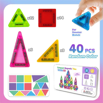 Mini magnetic building blocks toy, with a metal box for easy portability, children's stacking DIY construction toy, parent-child interactive toy, suitable as a gift for children's holidays and birthdays