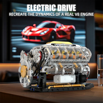 MOC Technik Electrically Driven V8 Engine Model Car Building Blocks Set Creative Educational Toys Christmas Adultd Gifts