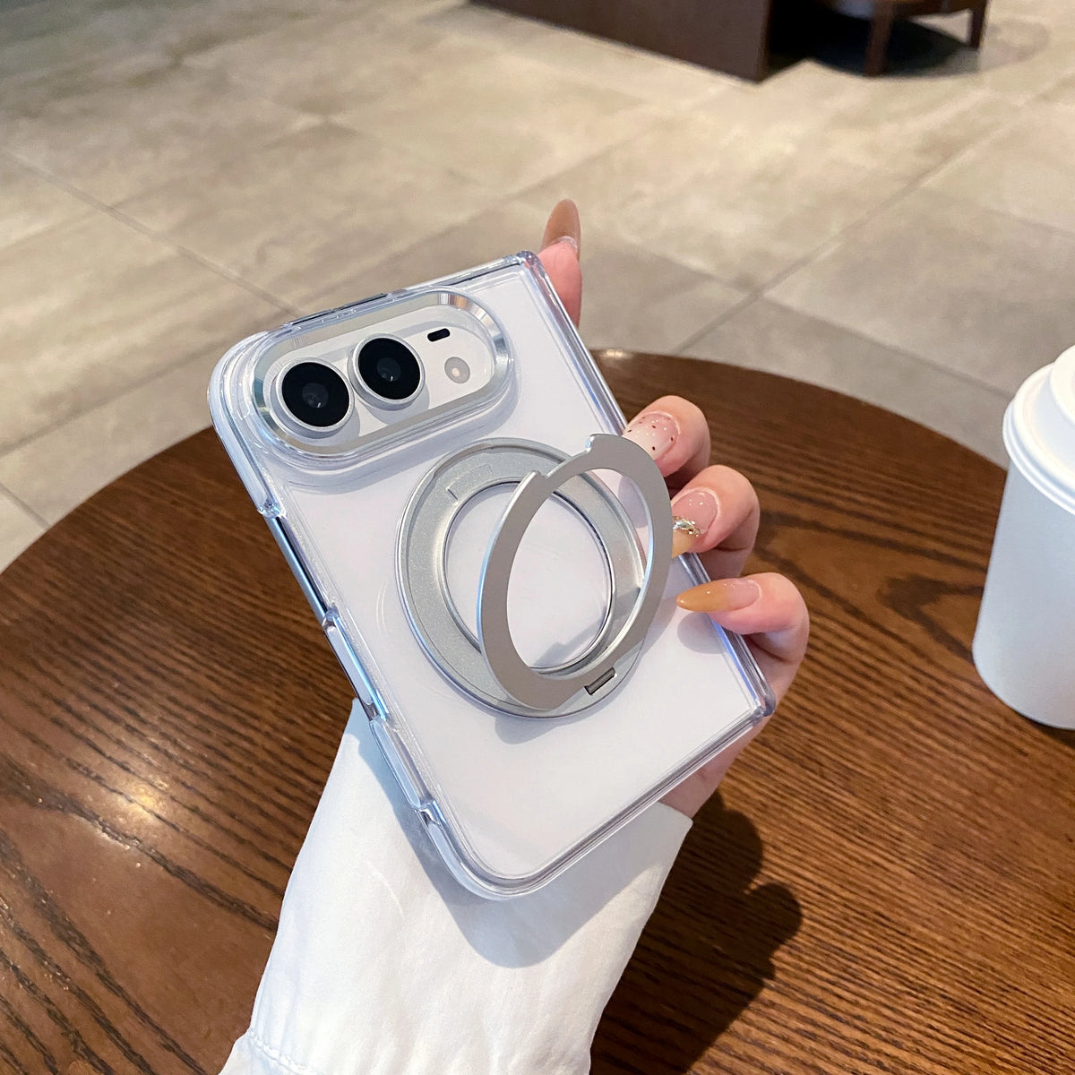 Bicolor 360 Rotating Magnetic Kickstand Case for iPhone Ultra 18 Fold Wide Metal Lens Shockproof Central Axis Protection Cover