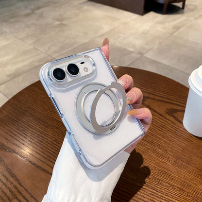 Bicolor 360 Rotating Magnetic Kickstand Case for iPhone Ultra 18 Fold Wide Metal Lens Shockproof Central Axis Protection Cover