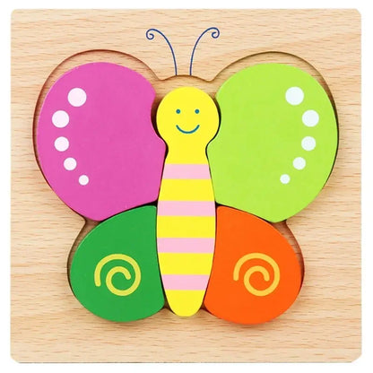 Montessori Cartoon 3D Wooden Puzzle Animal Traffic Jigsaw Toys for Kids Early Learning Educational Cognitive Game Children Gifts