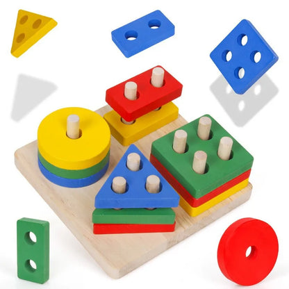 Montessori Toy Wooden Building Blocks Early Learning Educational Toys Color Shape Match Kids Puzzle Toys For Children Boys Girls