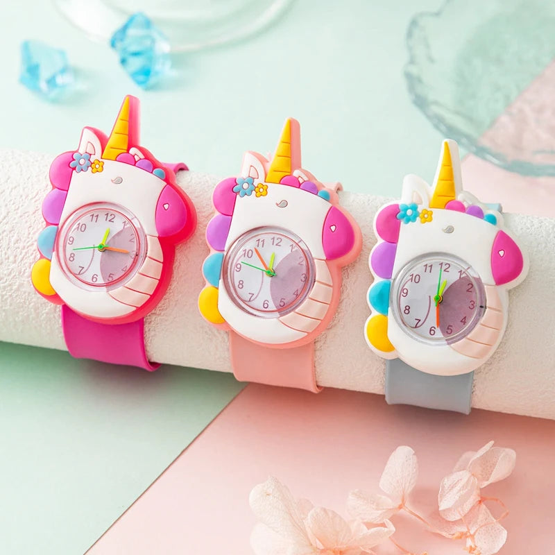 Cartoon Children Watches Baby Study Look The Time Toy Bracelet Kids Slap Watch for Boys Girls Birthday and Christmas Gift Clock