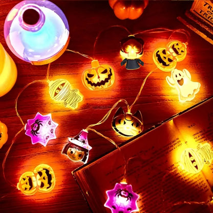 Spooky Halloween LED String Lights Battery Operated Ghost Pumpkin Skeleton Pirate Shape Indoor Party Home Decor Lamp