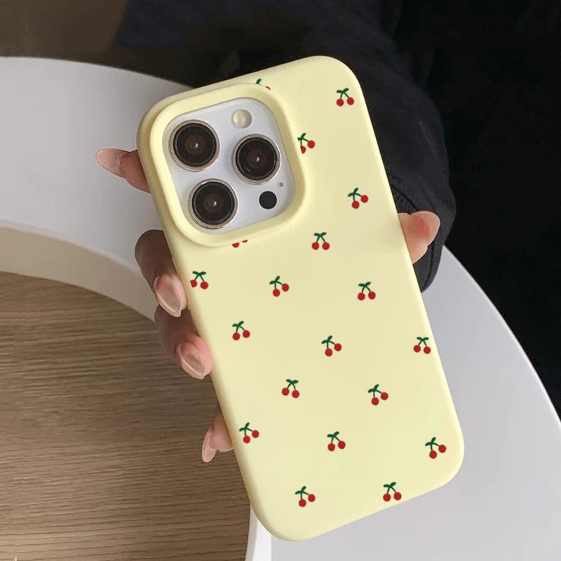 For iPhone 18 17 16 15 14 13 12 11 Pro Max Case Cute Cartoon Cherry Graphic Silicone Phone Cover For iPhone 16 Plus Soft Fundas