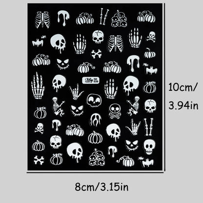 4 pcs 5D Embossed Gothic Skeleton Bones Nail Decals Horror Pumpkin Evil Smile Nail Stickers Y2K Halloween Carnival Nail Supplies