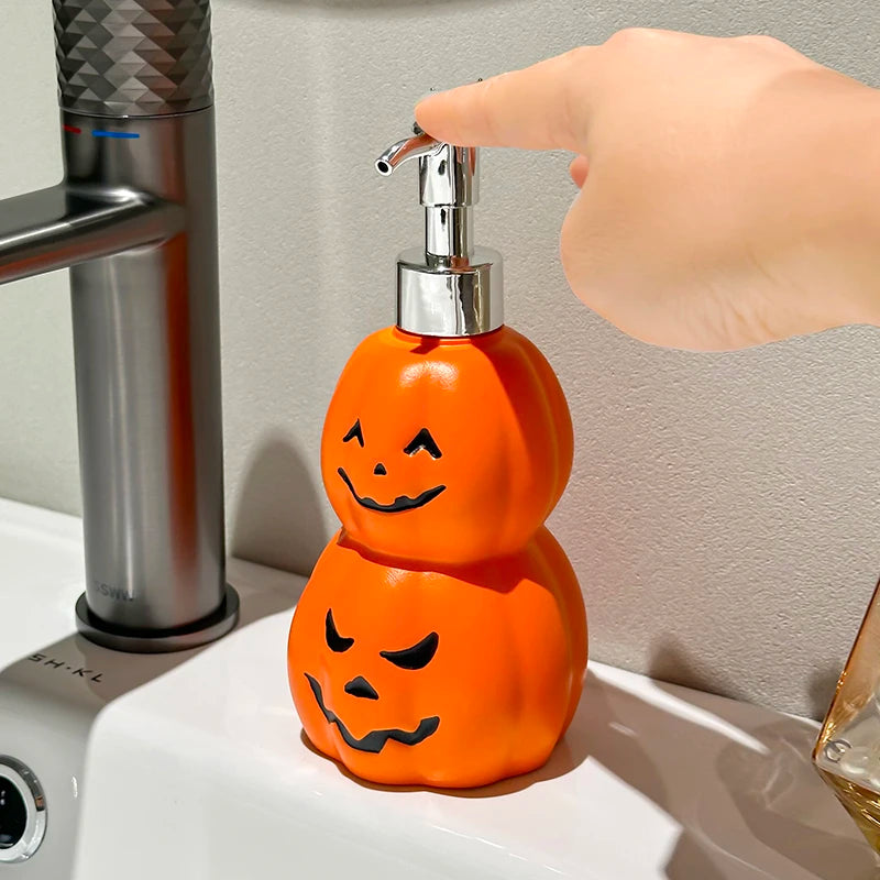 Halloween Double Layer Pumpkin Lotion Dispenser Funny Face Pump Bottle Bathroom Sink Hand Soap Holiday Desktop Decor Ornament