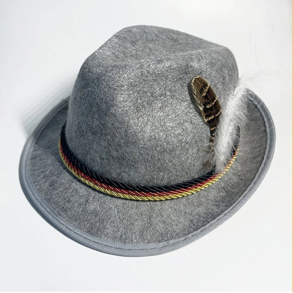 Mens Oktoberfest Fedora Hat Jazz Hat Panama Hat Derby Bowler Hats Curled Halloween Costume Cosplay Cap for Outdoor Events German