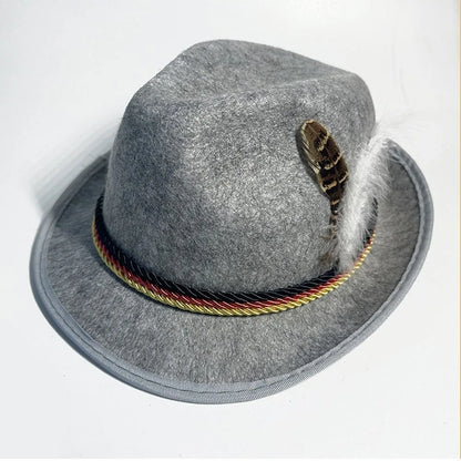 Mens Oktoberfest Fedora Hat Jazz Hat Panama Hat Derby Bowler Hats Curled Halloween Costume Cosplay Cap for Outdoor Events German